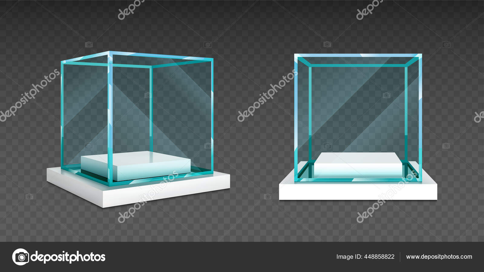 Glass cube box on white stand for exhibit Stock Vector by ©klyaksun  448858822